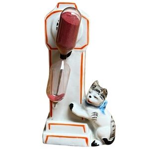 Vintage German Grandfather Clock Hourglass Minute Sand Timer With Cat